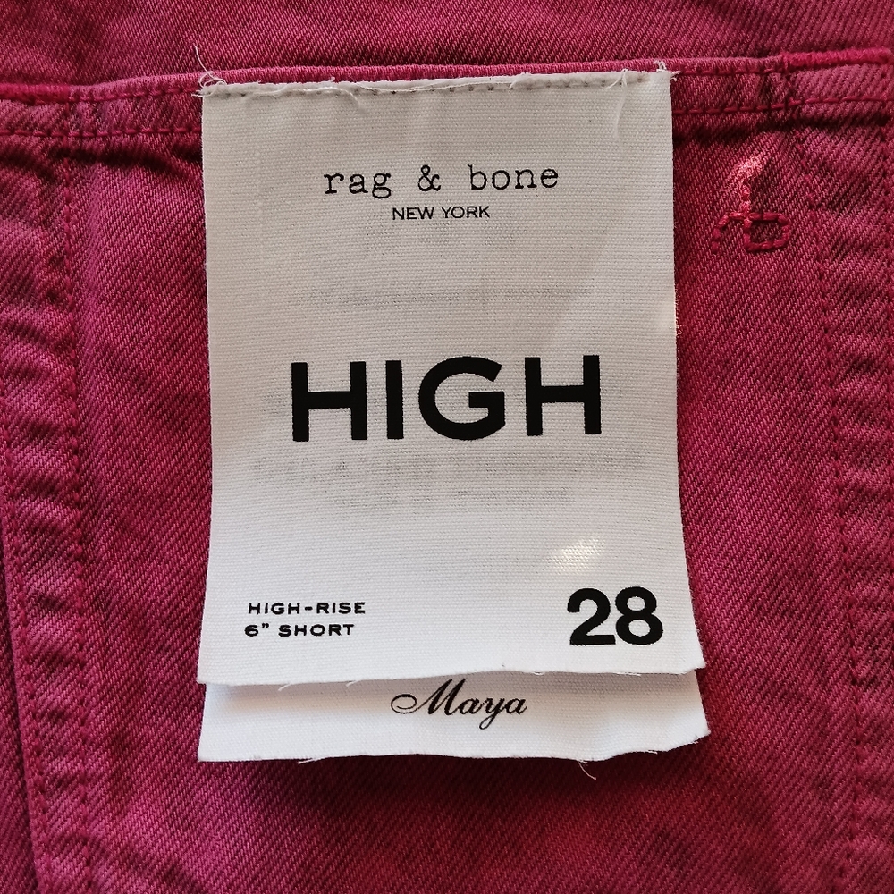 Rag & Bone Maya Jean Short 6" High Rise Bright Fuchsia Organic Cotton Size 28 - Picture 2 of 14